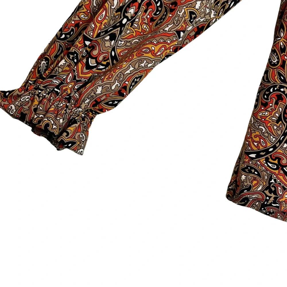 Michael Michael Kors Womens Paisley Ruched Top 2X Orange Black Autumn NEW $88